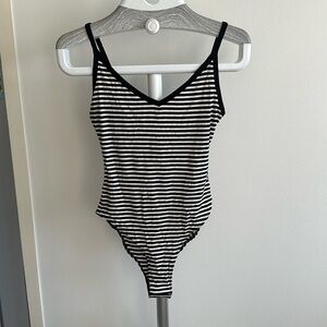 Striped knit bodysuit black & cream NWT small